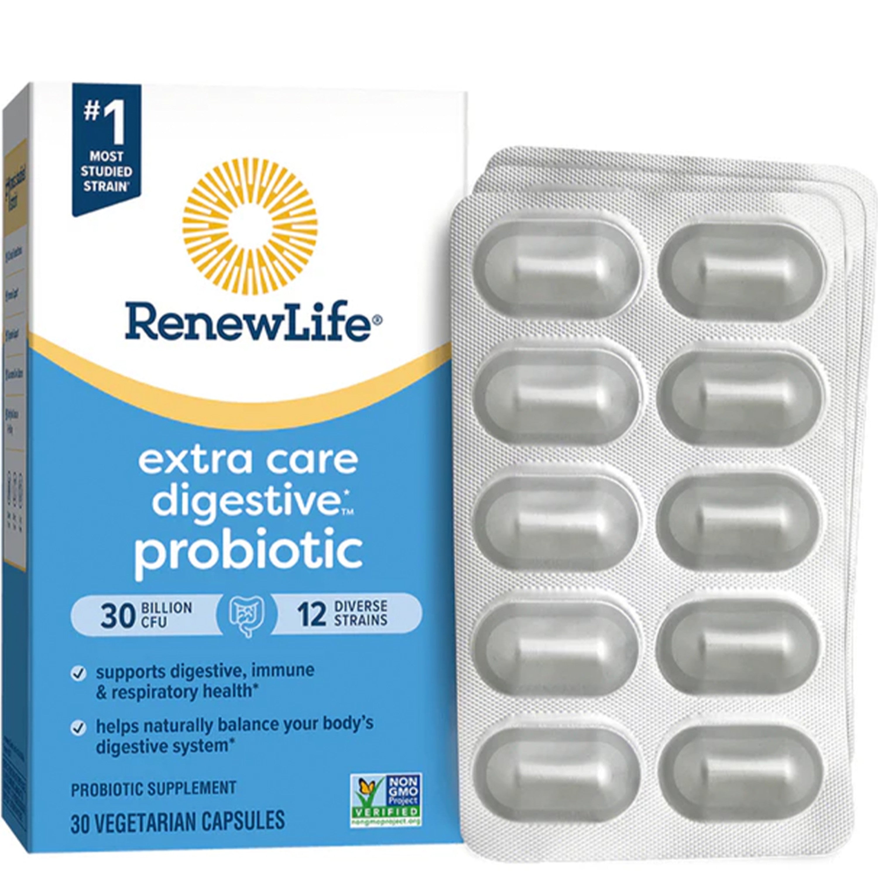 Extra Care Digestive Go-Pack Probiotic  30 Billion CFU, 30 Vegetarian Capsules